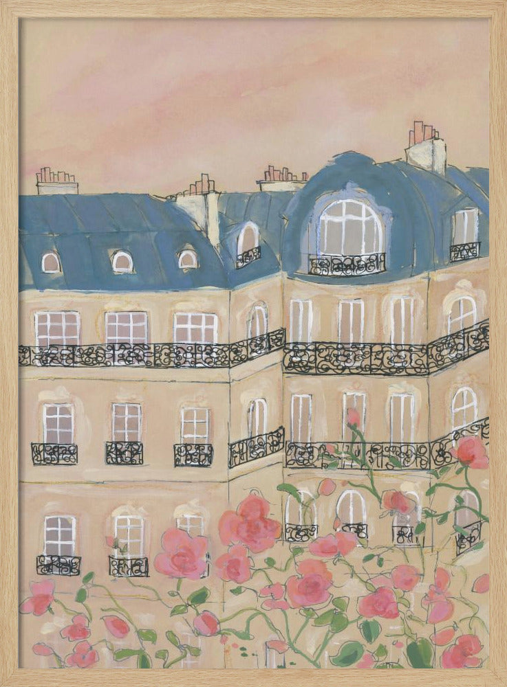 Zonsondergang boven Parijse gebouwen | Poster