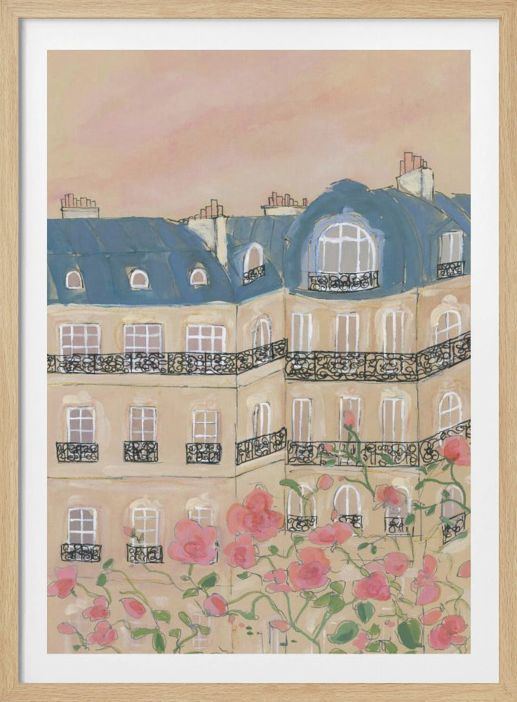 Zonsondergang boven Parijse gebouwen | Poster
