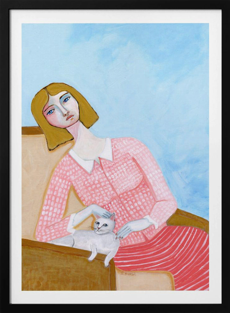 Dame met witte kat | Poster
