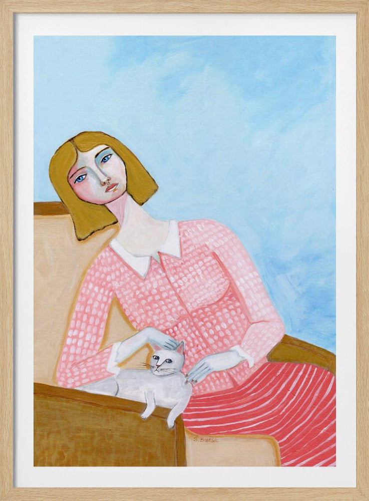 Dame met witte kat | Poster