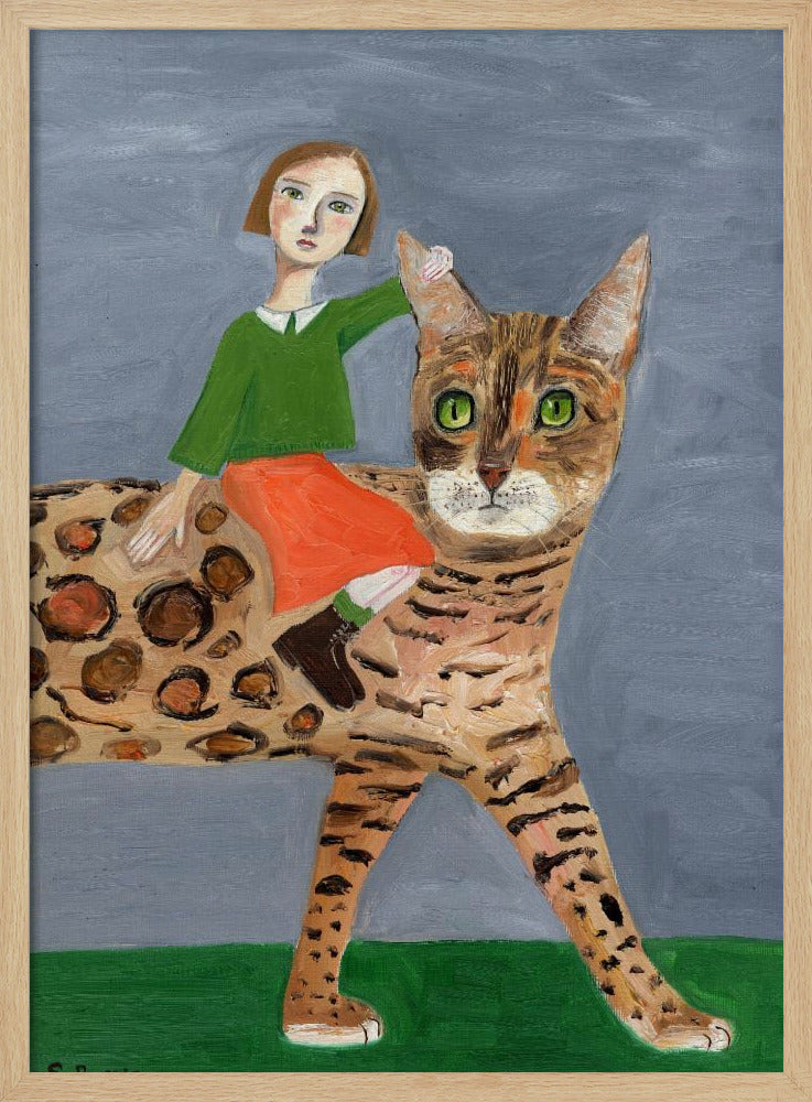 Meisje op Bengaalse kat | Poster