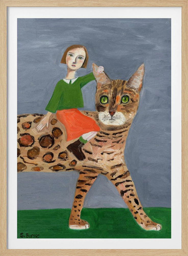 Meisje op Bengaalse kat | Poster