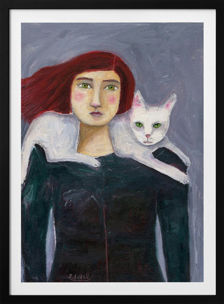 Dame en de witte kat | Poster