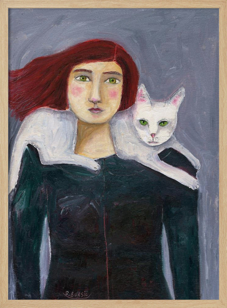 Dame en de witte kat | Poster