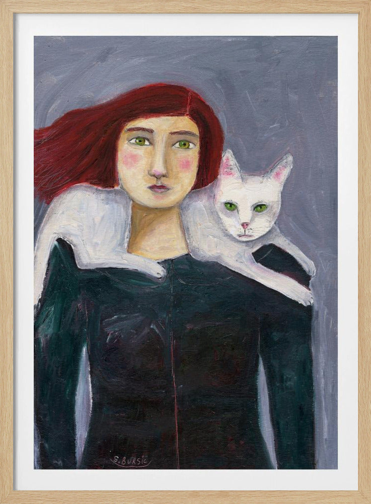 Dame en de witte kat | Poster