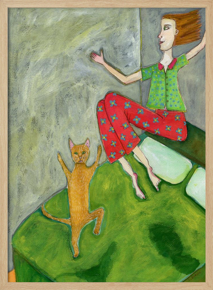 Kattenliefhebber springt vrolijk | Poster