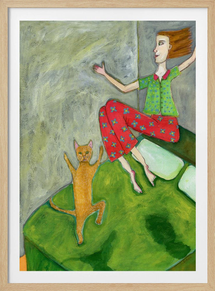 Kattenliefhebber springt vrolijk | Poster