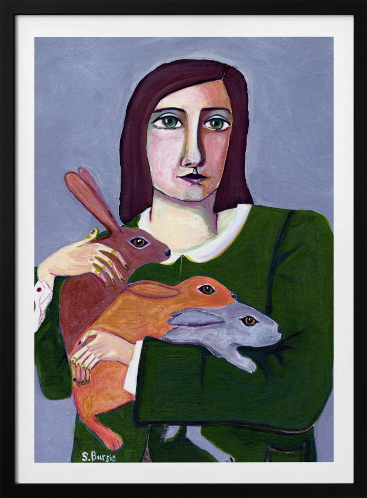 Dame met drie konijnen | Poster