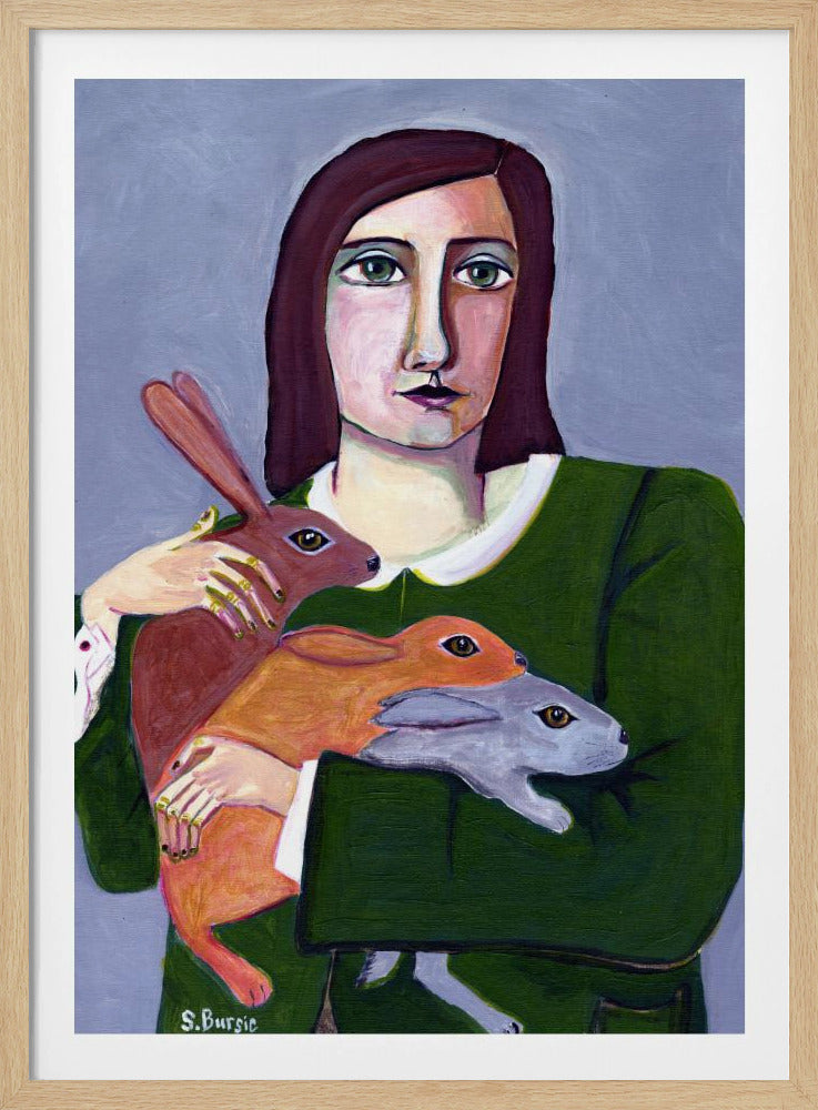 Dame met drie konijnen | Poster