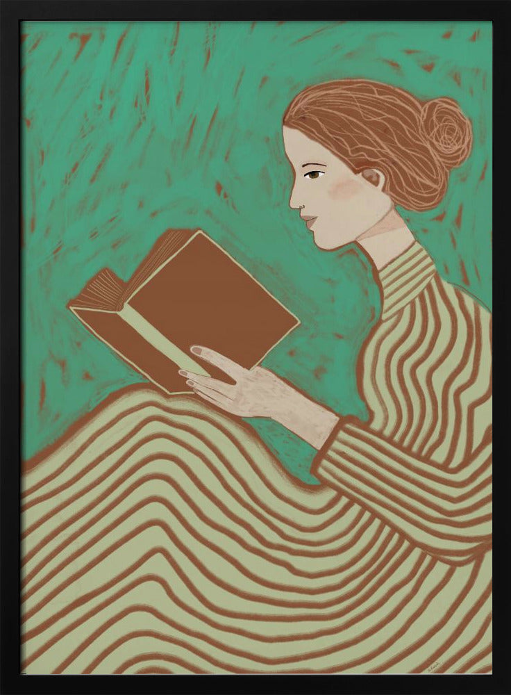 Dame leest gestreepte jurk | Poster