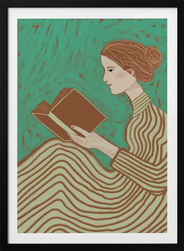 Dame leest gestreepte jurk | Poster