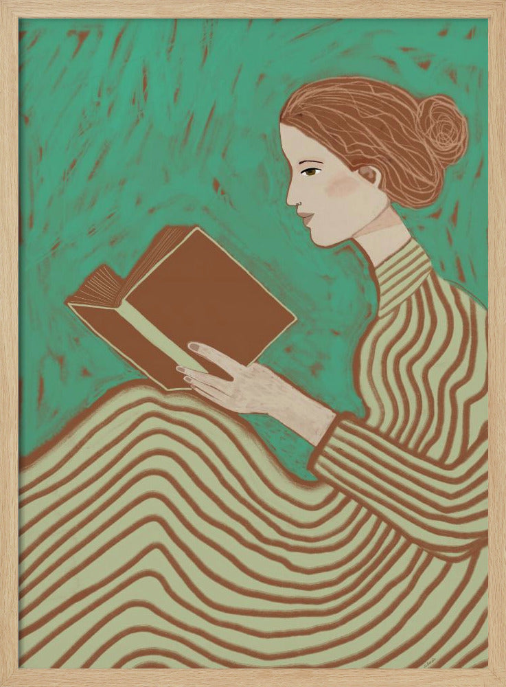 Dame leest gestreepte jurk | Poster