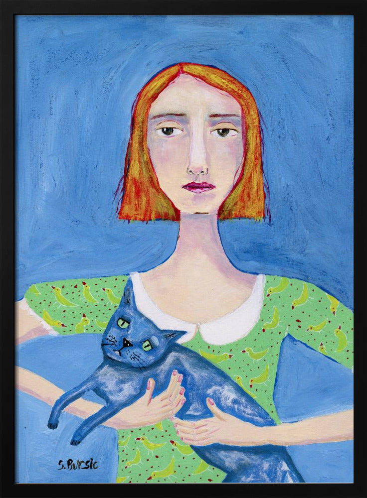 Dame met de blauwe kat | Poster