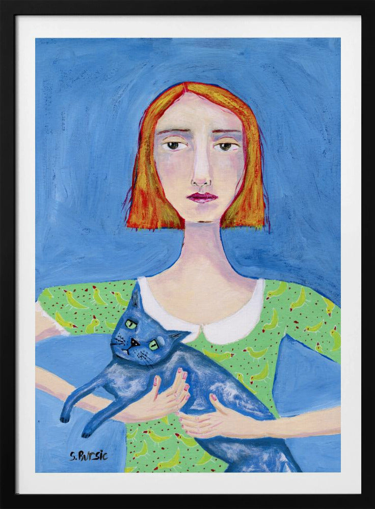 Dame met de blauwe kat | Poster