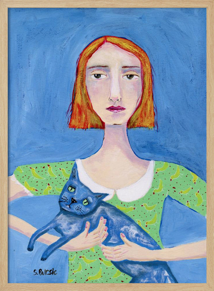 Dame met de blauwe kat | Poster