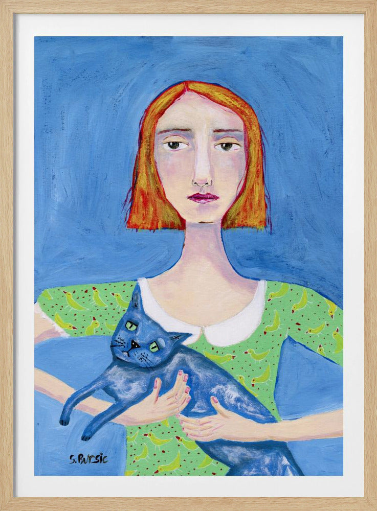 Dame met de blauwe kat | Poster