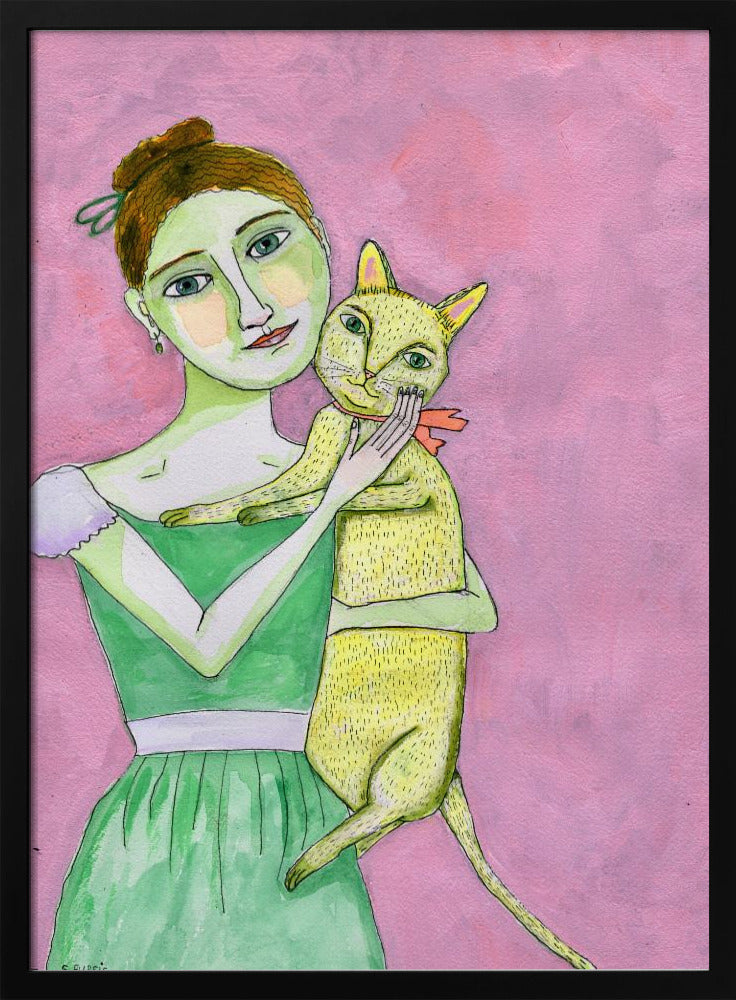 Dame met gele kat | Poster