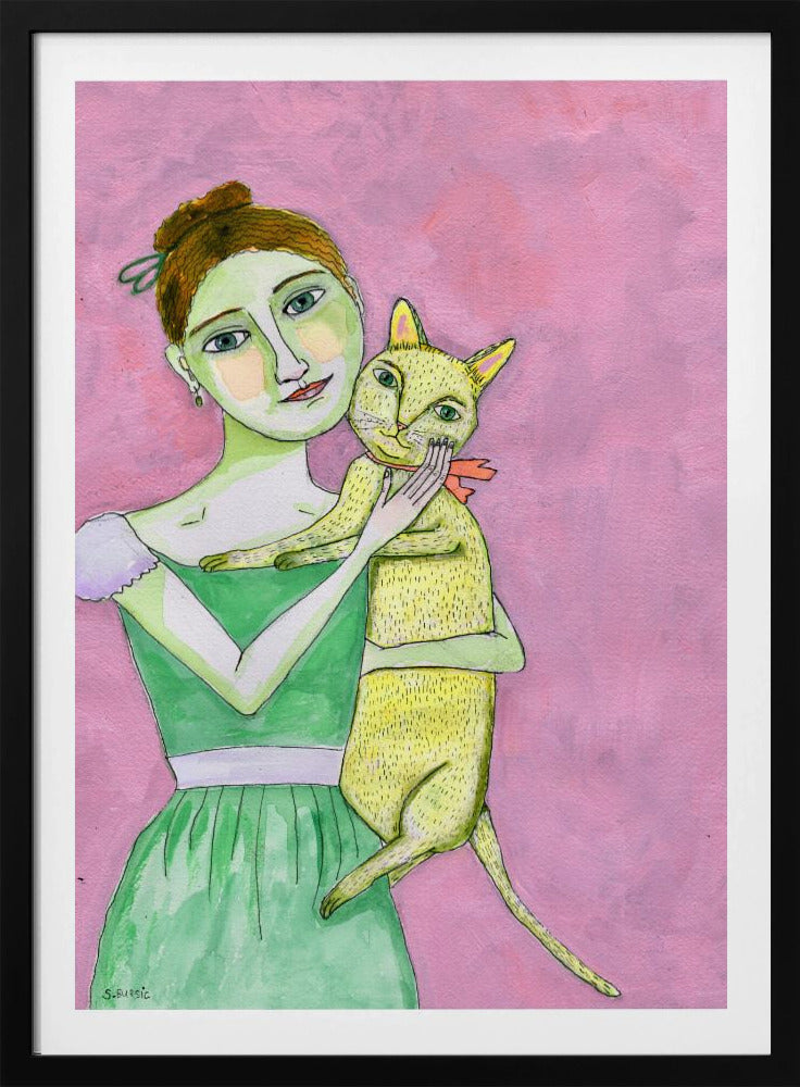Dame met gele kat | Poster
