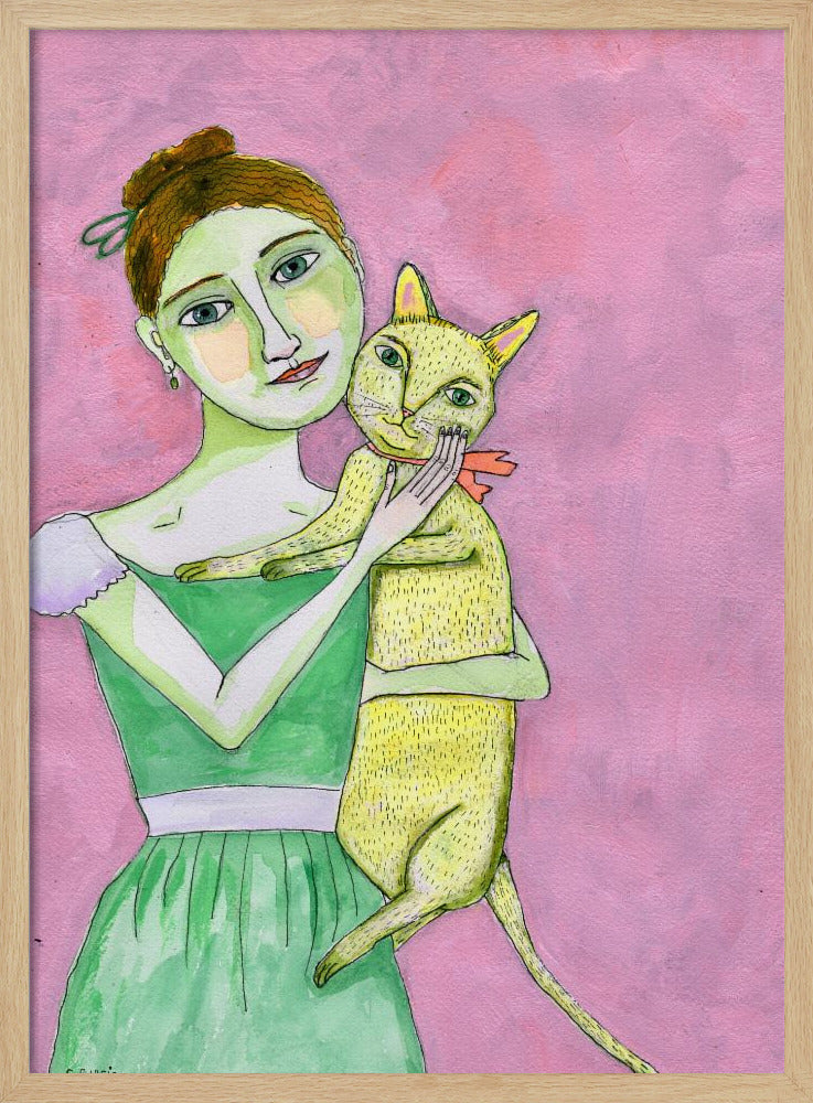 Dame met gele kat | Poster