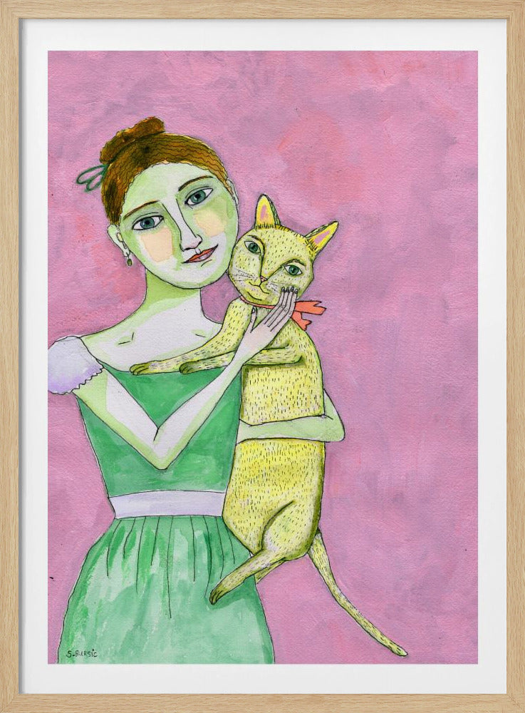 Dame met gele kat | Poster