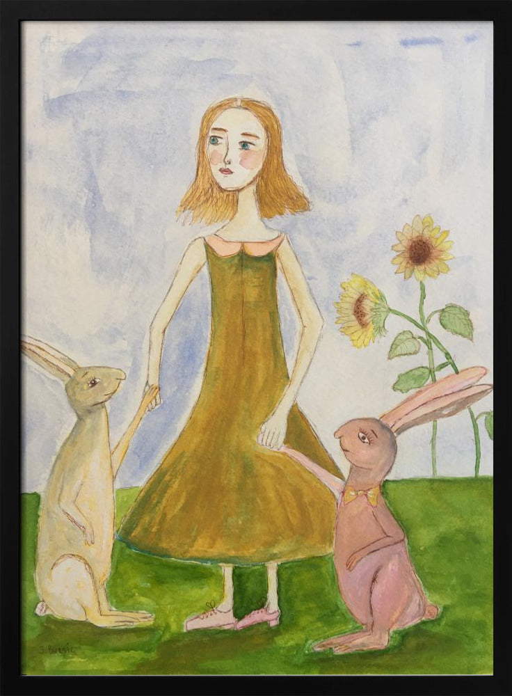Meisje met haar konijnen | Poster