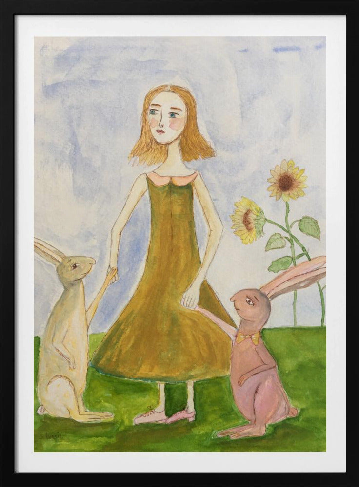 Meisje met haar konijnen | Poster