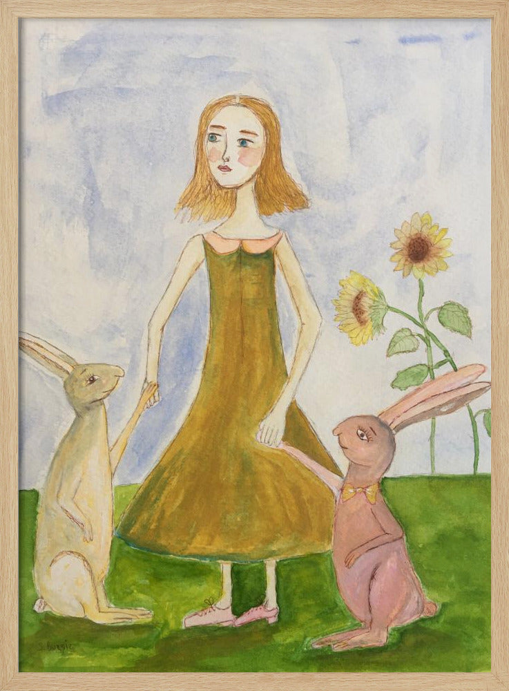 Meisje met haar konijnen | Poster