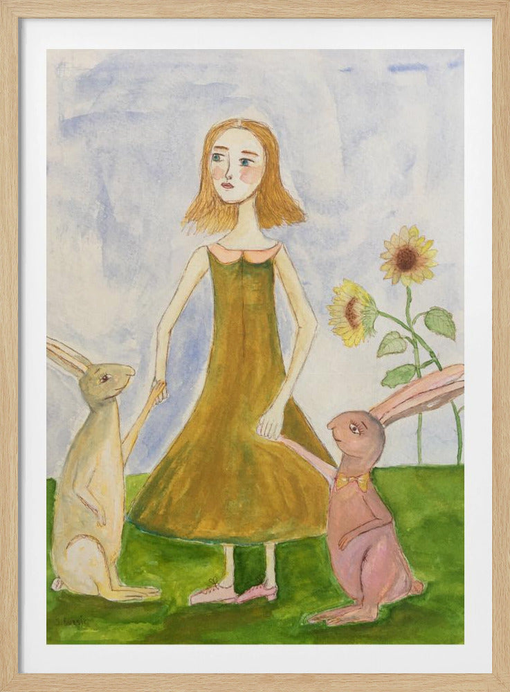 Meisje met haar konijnen | Poster