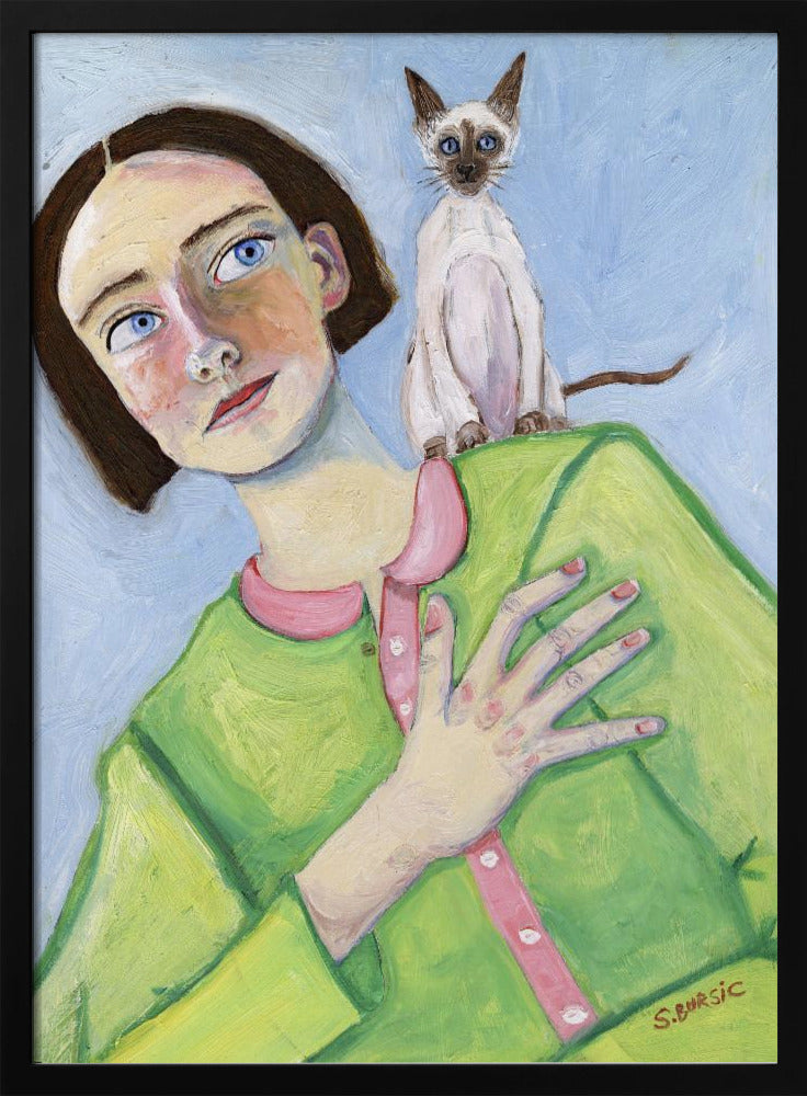 Meisje met kat op schouder | Poster