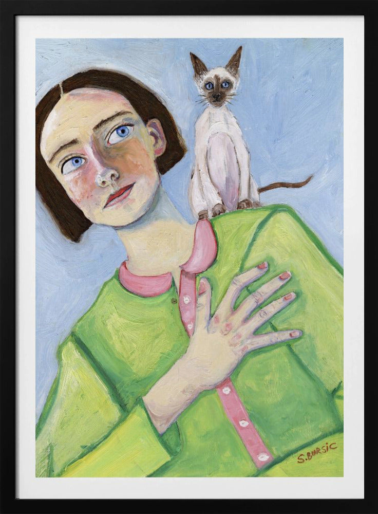 Meisje met kat op schouder | Poster