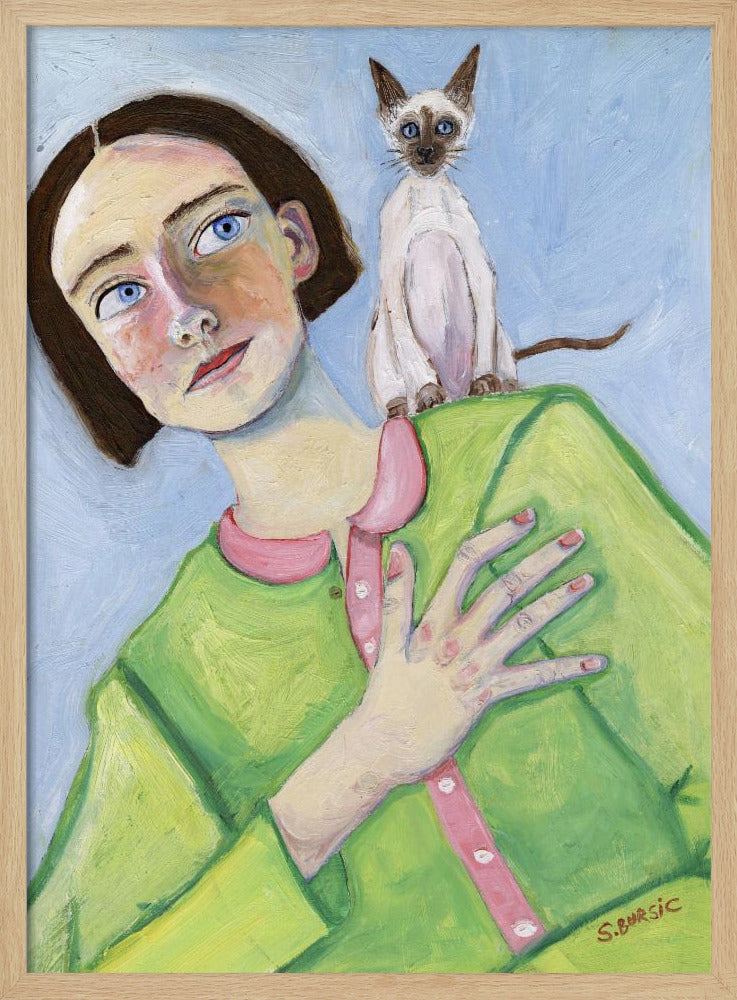 Meisje met kat op schouder | Poster