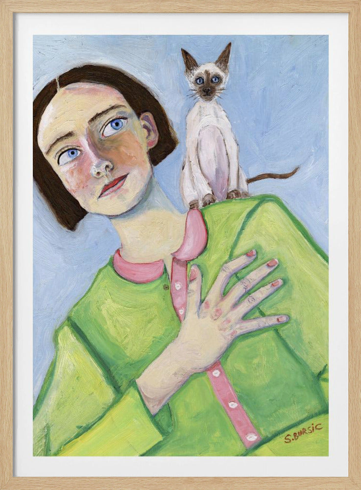 Meisje met kat op schouder | Poster