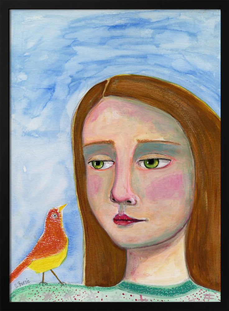 Dame met vogeltje | Poster