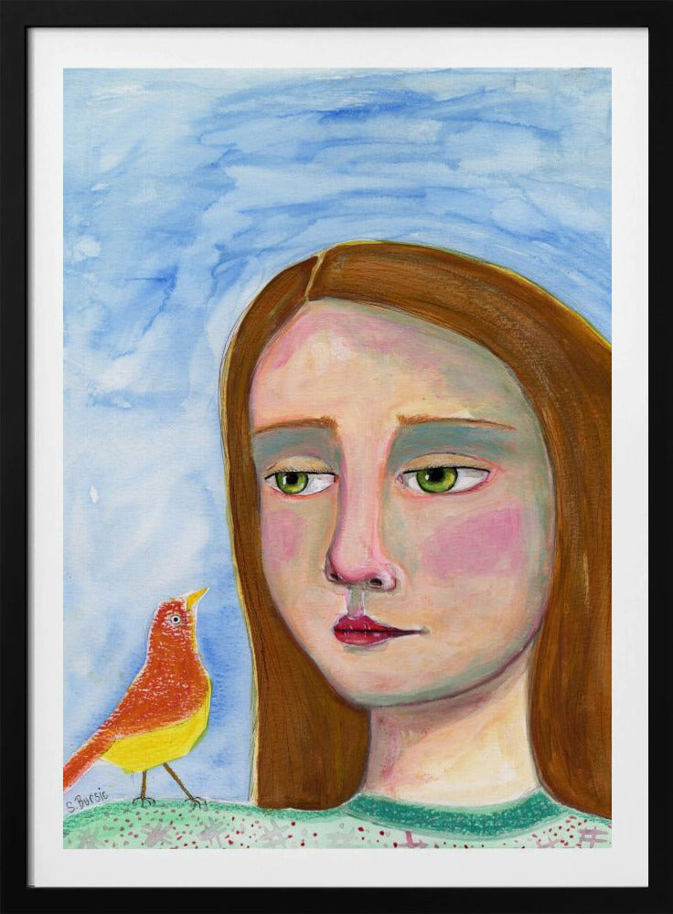 Dame met vogeltje | Poster