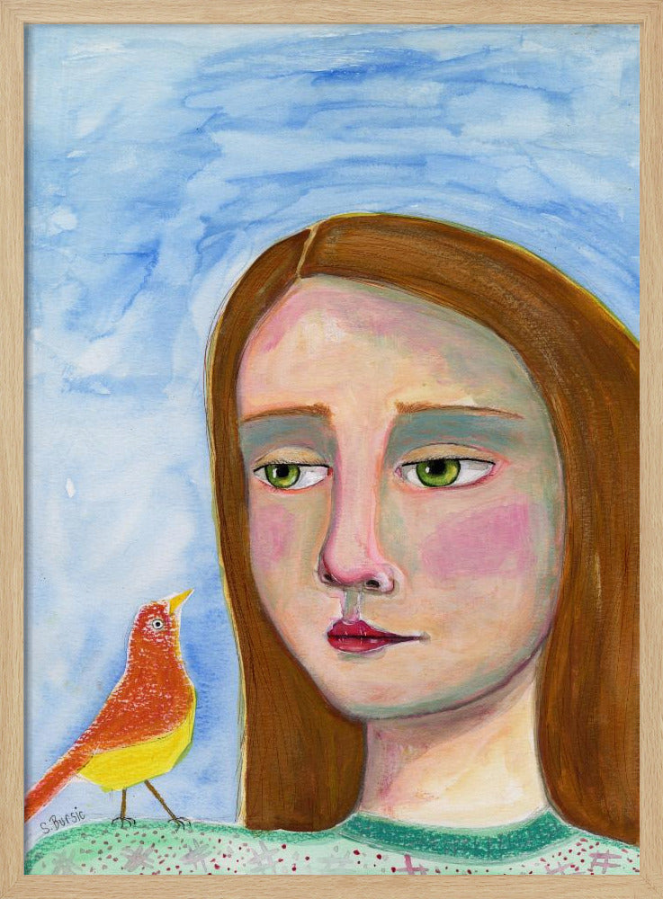 Dame met vogeltje | Poster