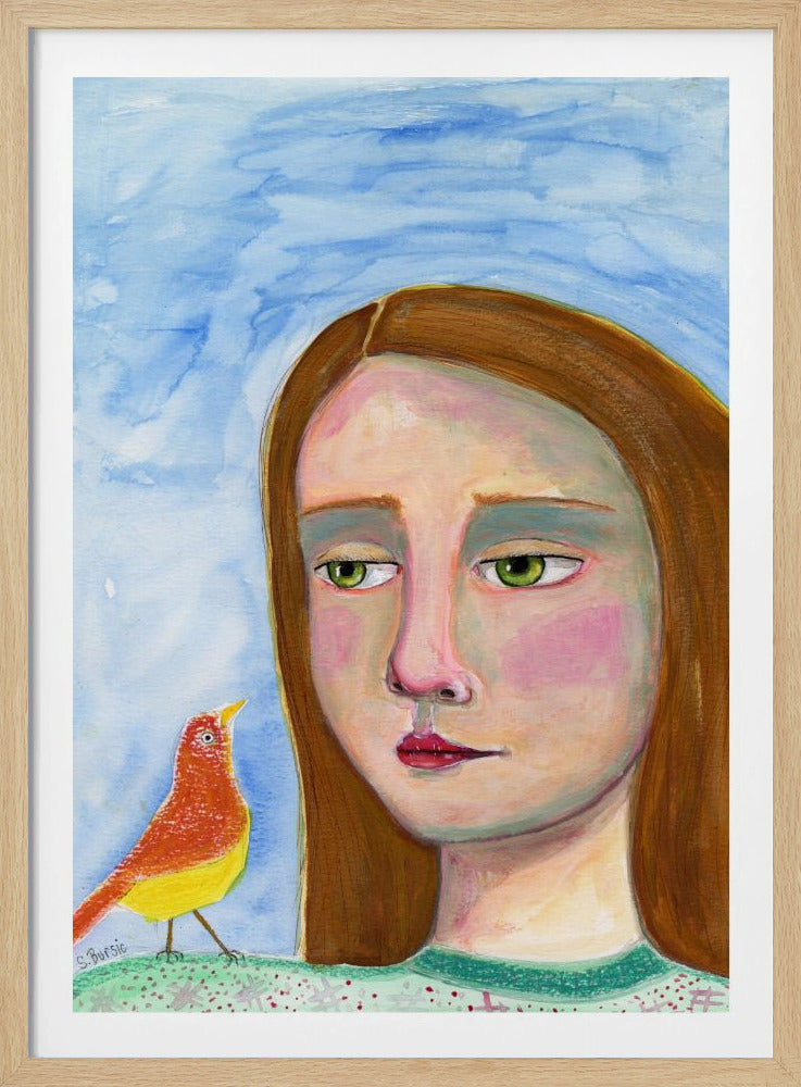 Dame met vogeltje | Poster