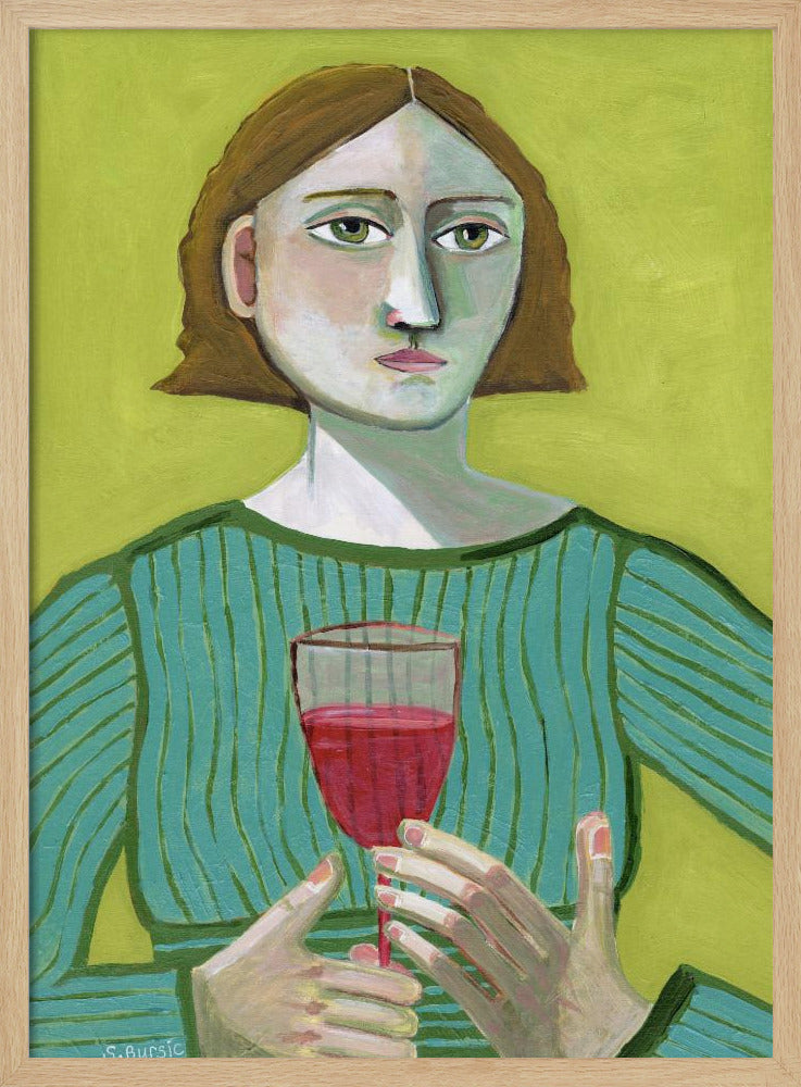Dame met rode wijn | Poster