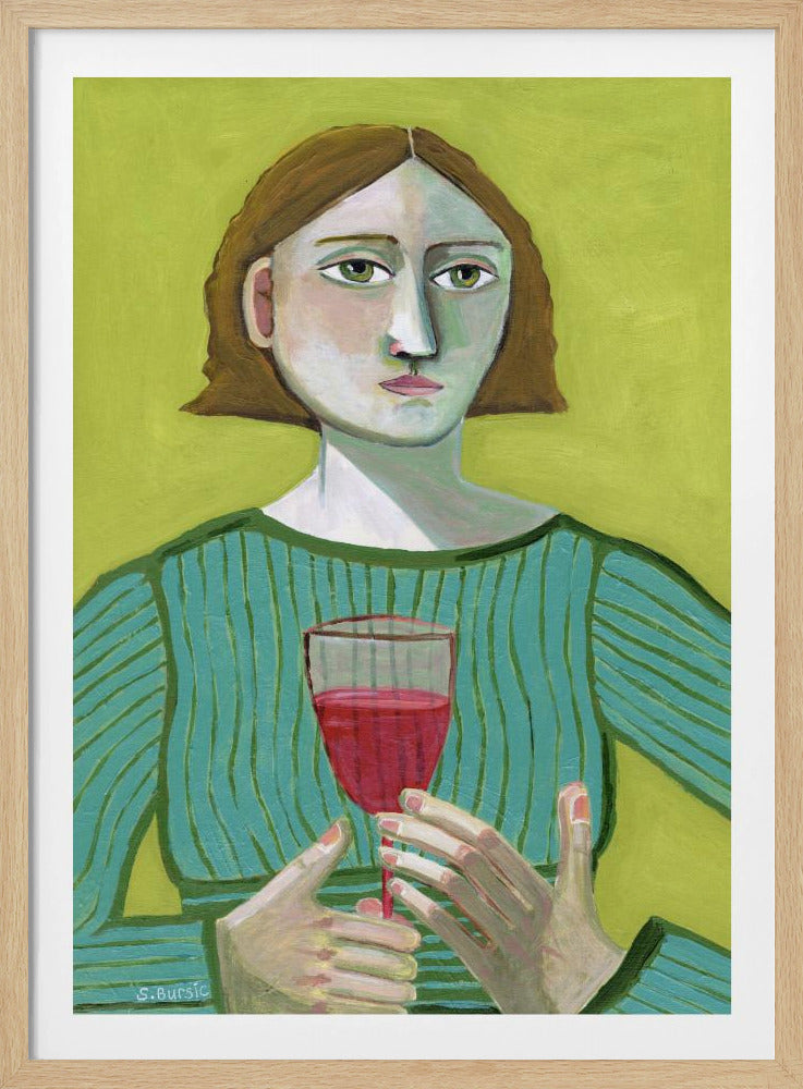 Dame met rode wijn | Poster