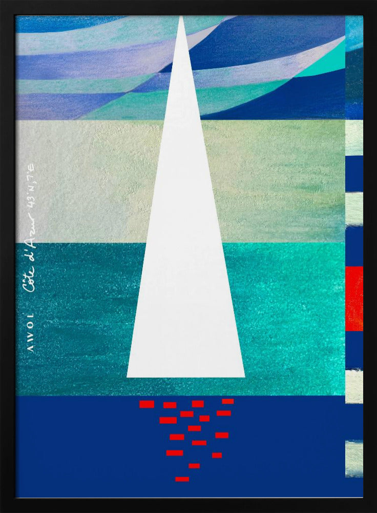 Abstracte zeilboot aan de Franse Rivièra, kleurrijke Côte d'Azur kunstdruk | poster
