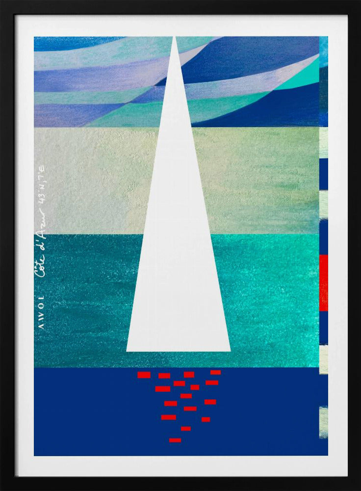 Abstracte zeilboot aan de Franse Rivièra, kleurrijke Côte d'Azur kunstdruk | poster
