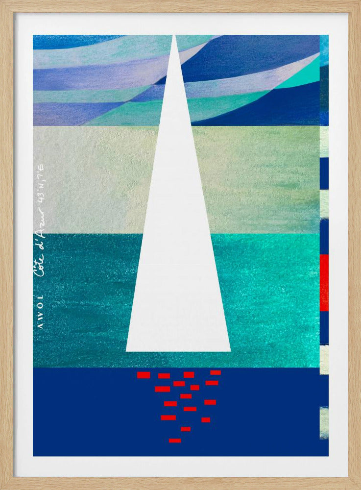 Abstracte zeilboot aan de Franse Rivièra, kleurrijke Côte d'Azur kunstdruk | poster