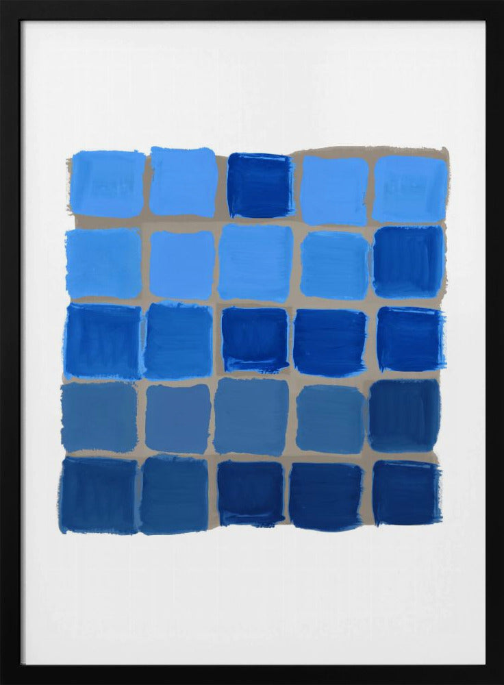 Blauwe geblokte vierkante print | Poster