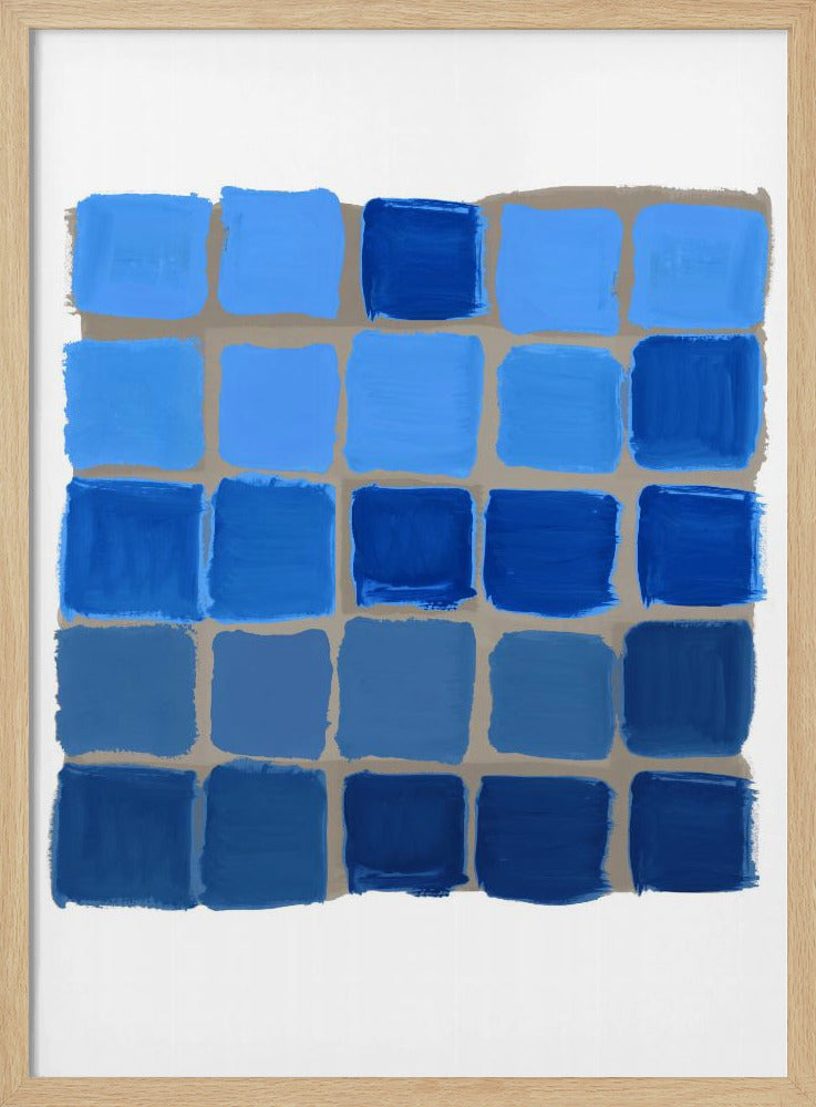 Blauwe geblokte vierkante print | Poster