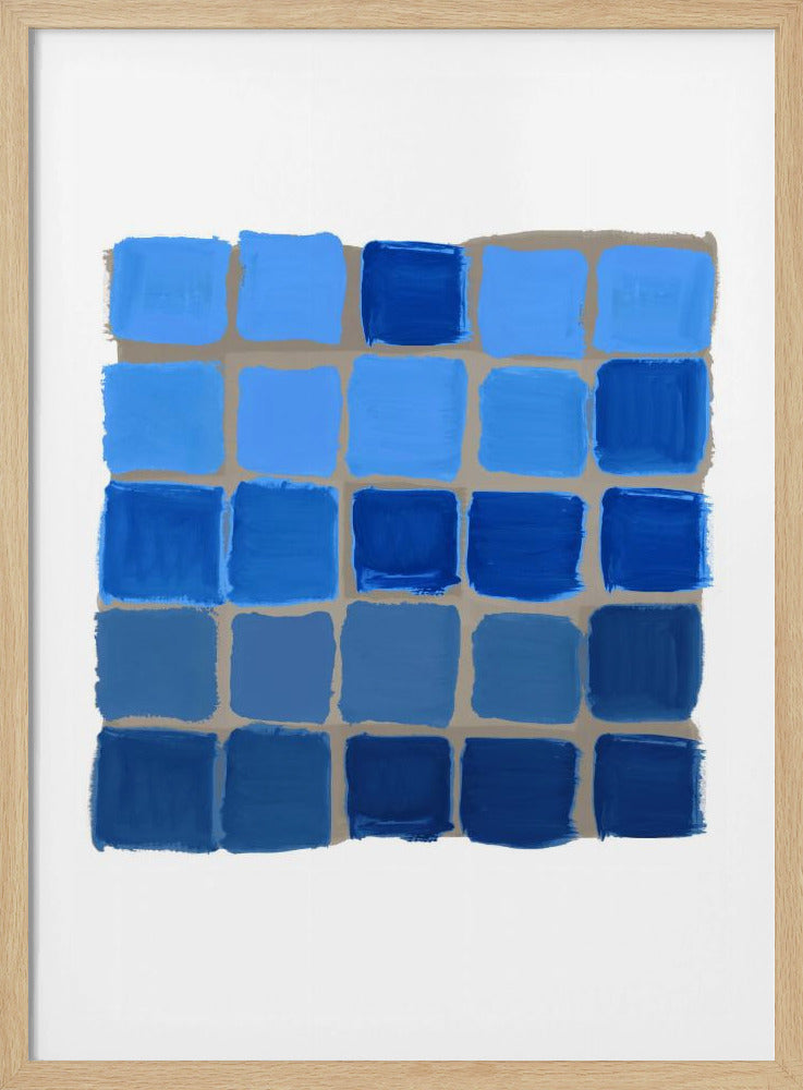Blauwe geblokte vierkante print | Poster