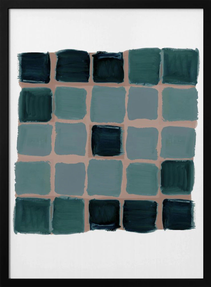 Blauwgroene geruite vierkante print | Poster