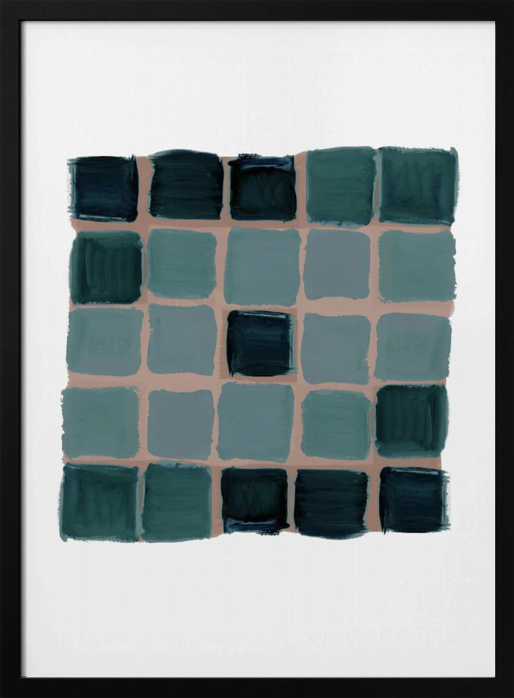 Blauwgroene geruite vierkante print | Poster