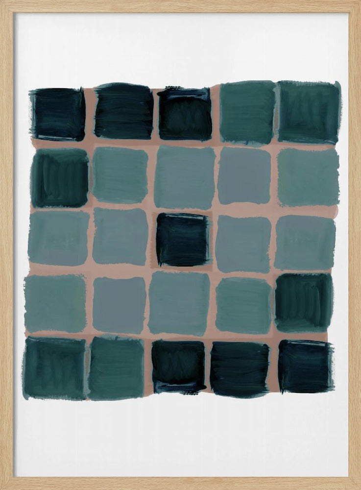 Blauwgroene geruite vierkante print | Poster