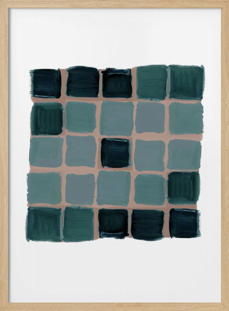 Blauwgroene geruite vierkante print | Poster