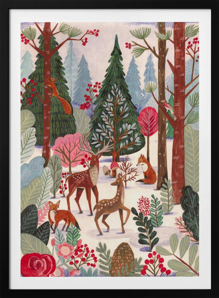 Dieren in het winterbos | Poster