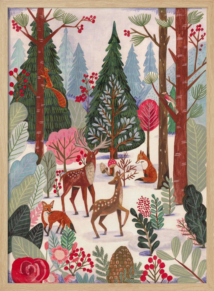 Dieren in het winterbos | Poster